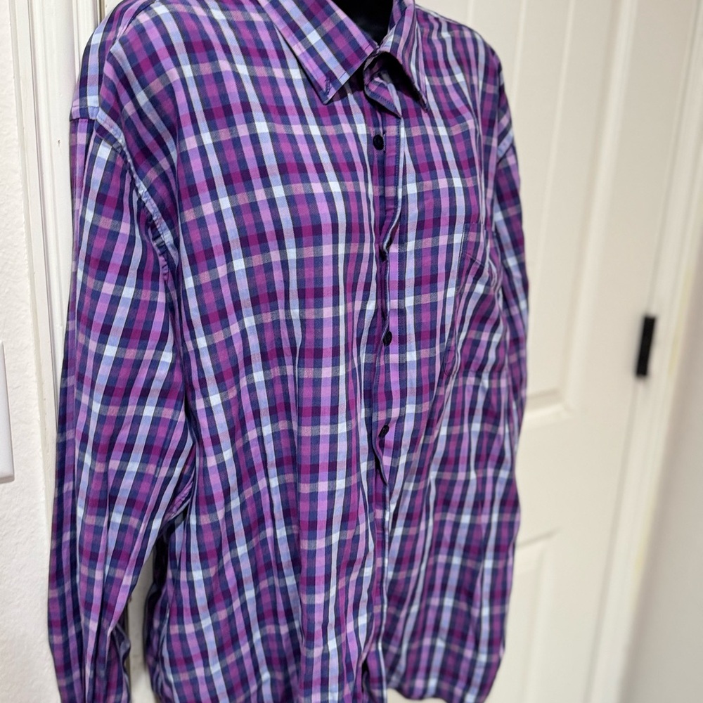 Alan Flusser Purple and Blue Casual Button Down Shirt